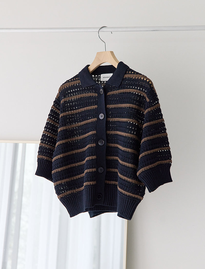 镂空针织 POLO 开衫