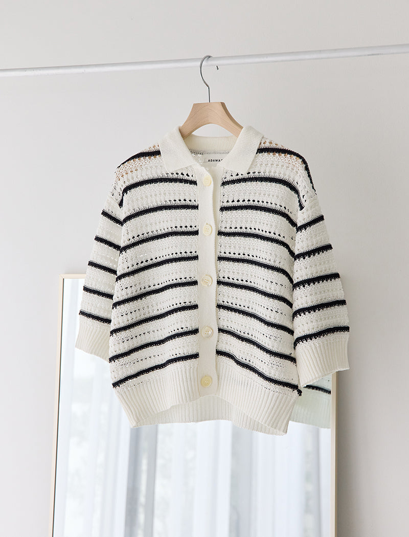 镂空针织 POLO 开衫