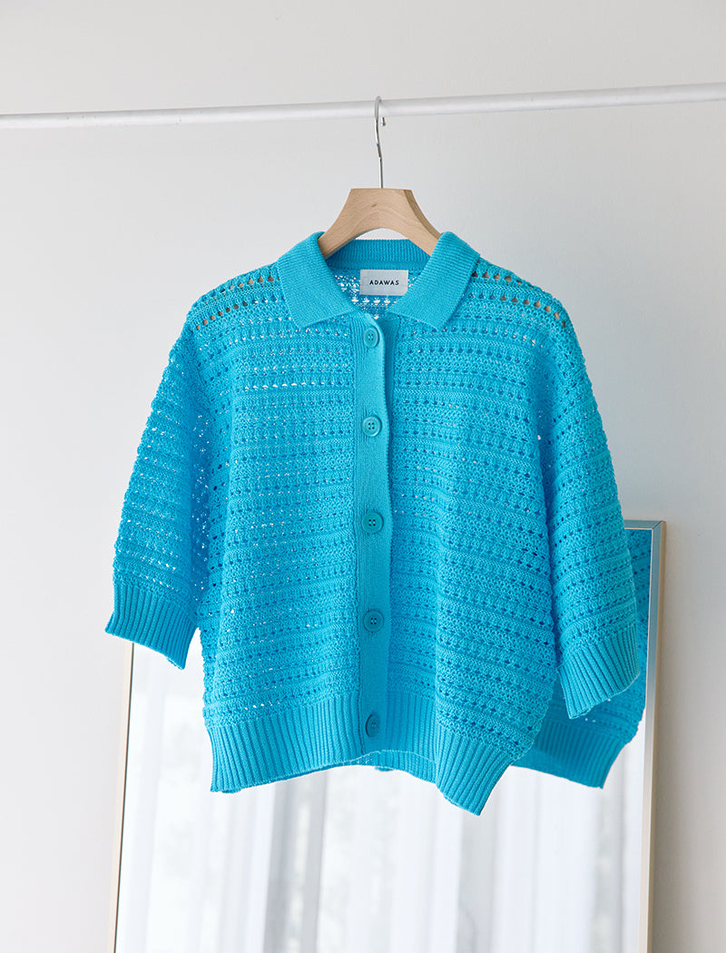 镂空针织 POLO 开衫