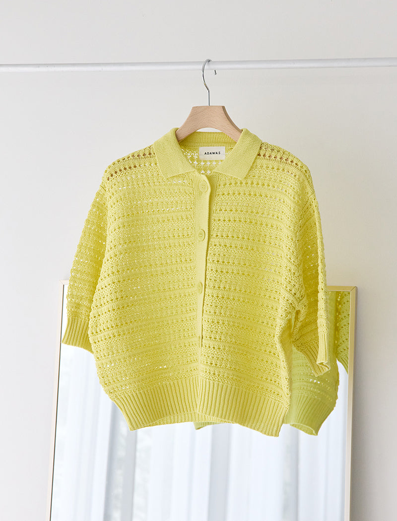 镂空针织 POLO 开衫