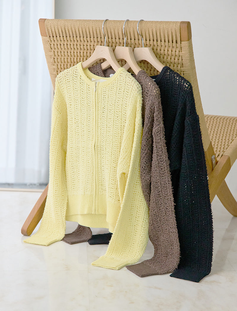 OPEN-KNIT ZIPPED JACKET