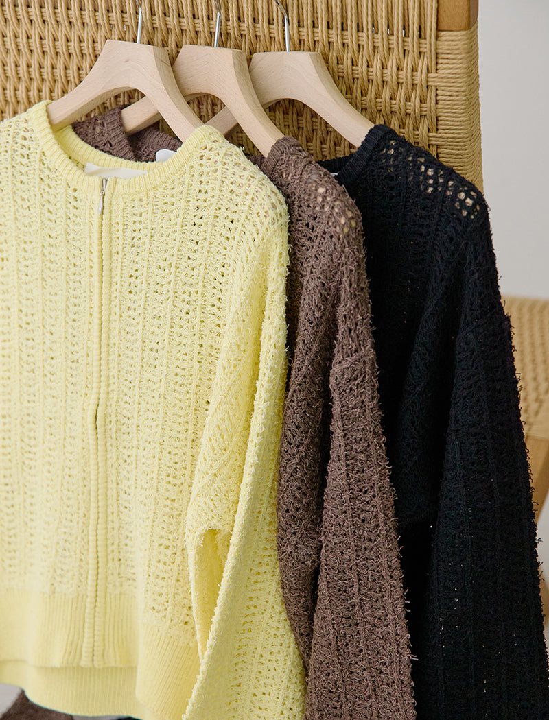 OPEN-KNIT ZIPPED JACKET