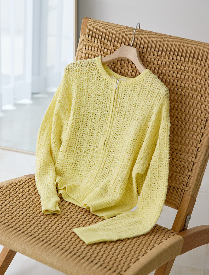 OPEN-KNIT ZIPPED JACKET