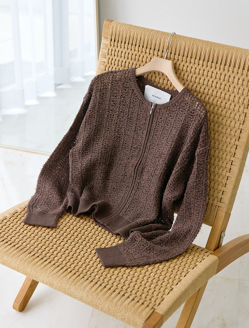OPEN-KNIT ZIPPED JACKET
