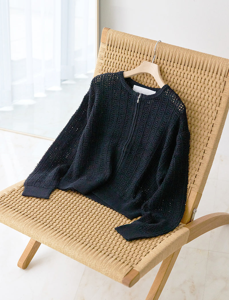OPEN-KNIT ZIPPED JACKET