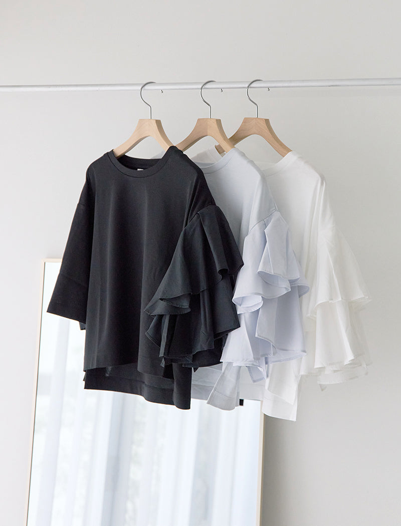 MILANO-RIB JERSEY ASYMMETRIC SLEEVE TEE