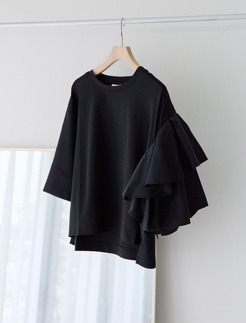 MILANO-RIB JERSEY ASYMMETRIC SLEEVE TEE
