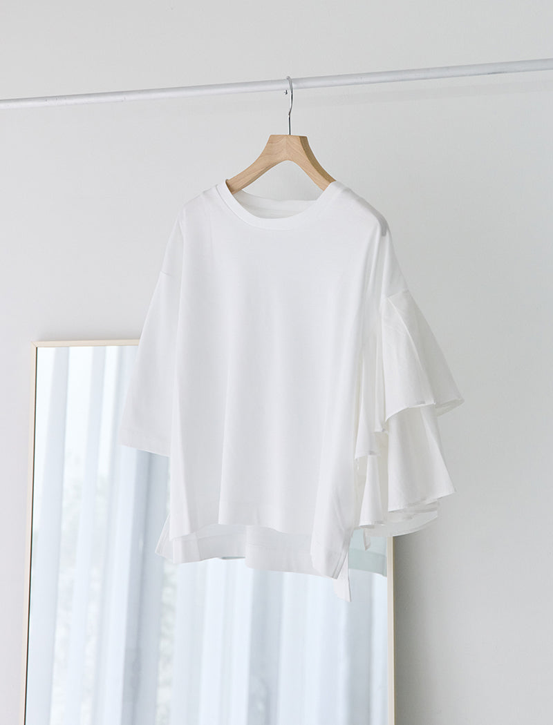MILANO-RIB JERSEY ASYMMETRIC SLEEVE TEE