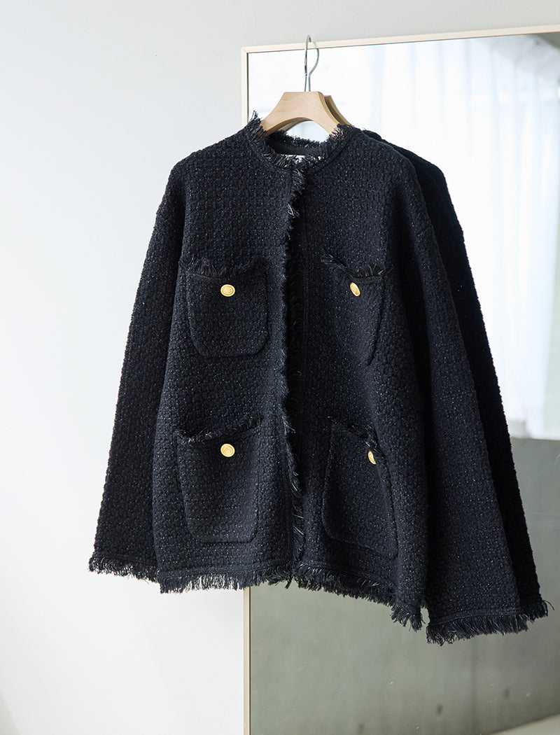 新品✨ アダワス スピックアンドスパン 別注 ツイード ジャケット 金ボタン 黒 TWEED KNIT JACKET