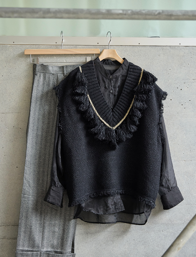 《ADAWAS/EZ》TWEED FRINGE VEST