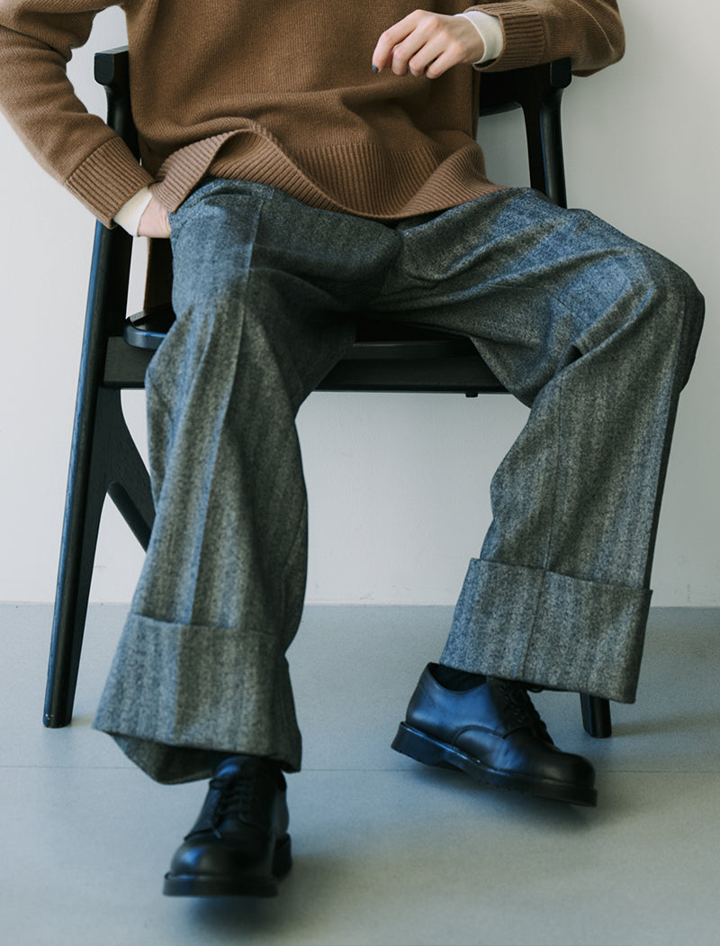 《ADAWAS/EZ》FLANNEL TURN-UP HEM TROUSER