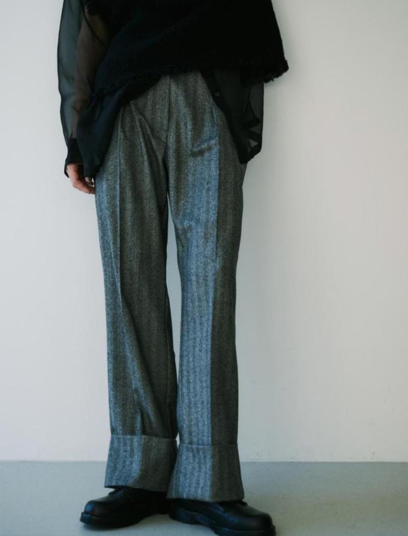《ADAWAS/EZ》FLANNEL TURN-UP HEM TROUSER