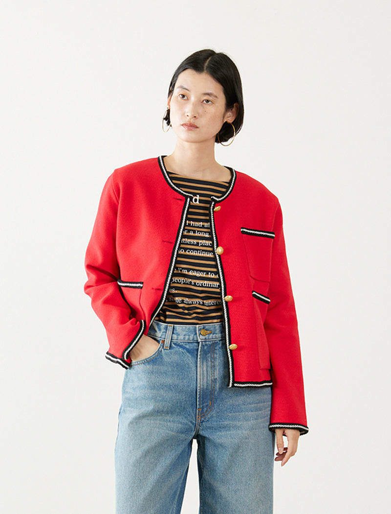 LIGHT INLAY KNIT TRIMMED JACKET