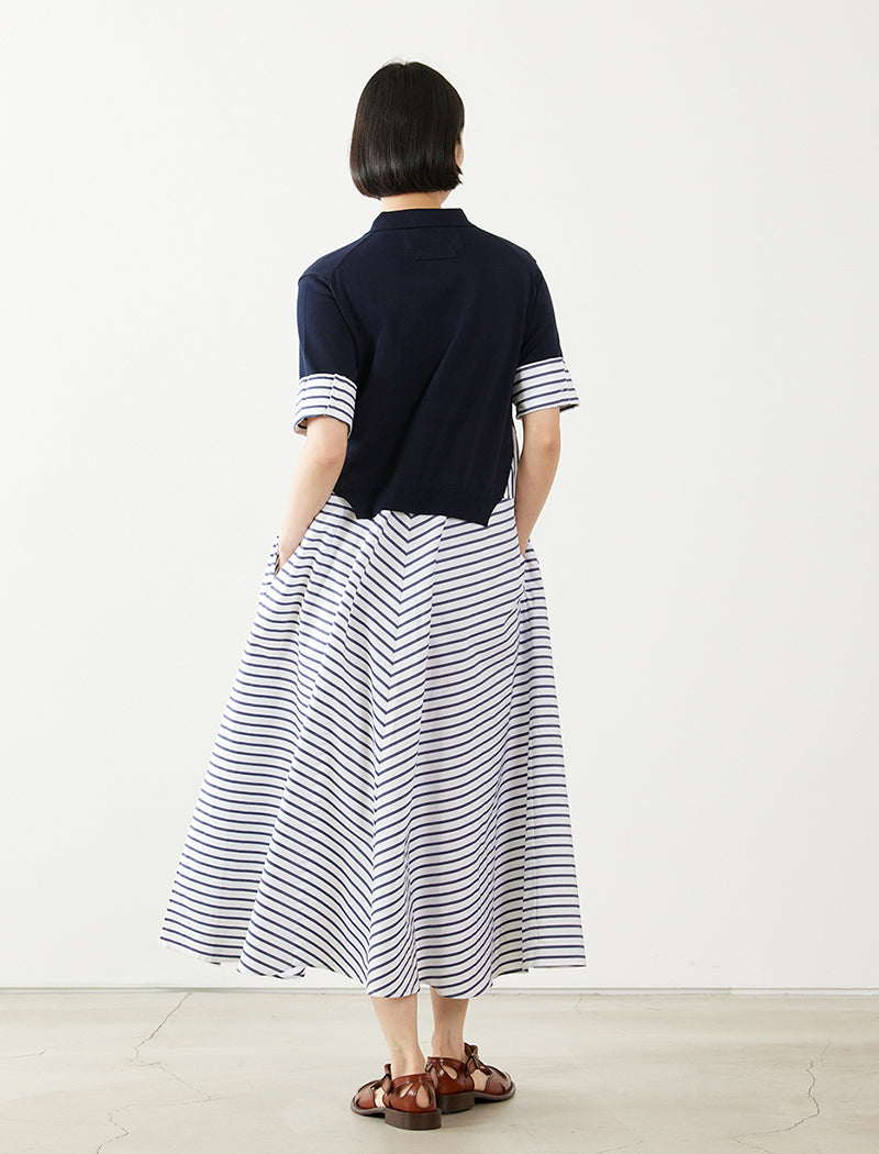 STRIPED POPLIN-TRIM DRESS