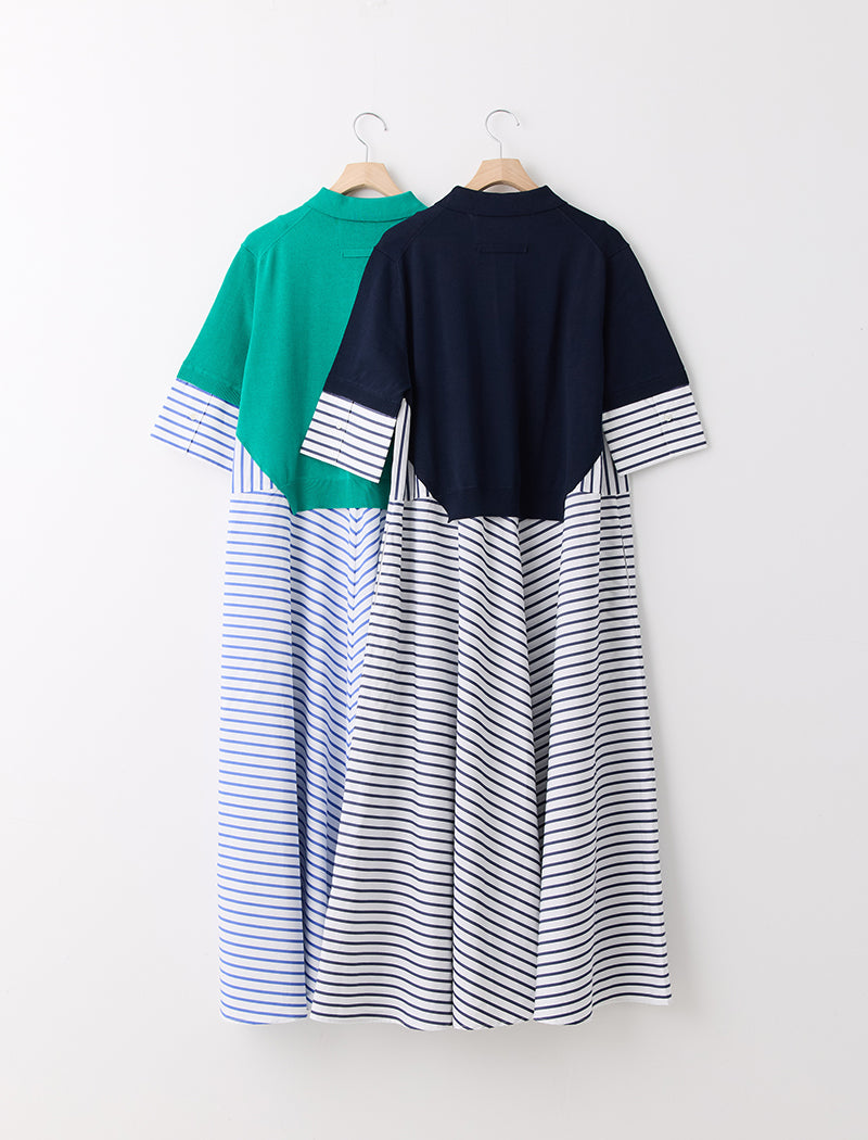 STRIPED POPLIN-TRIM DRESS