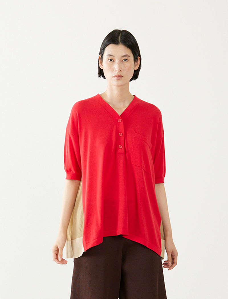 COTTON KNIT HENLEY TOP