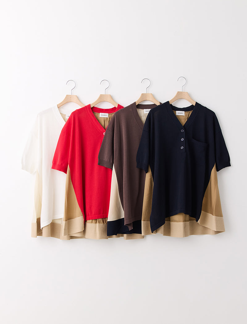 COTTON KNIT HENLEY TOP