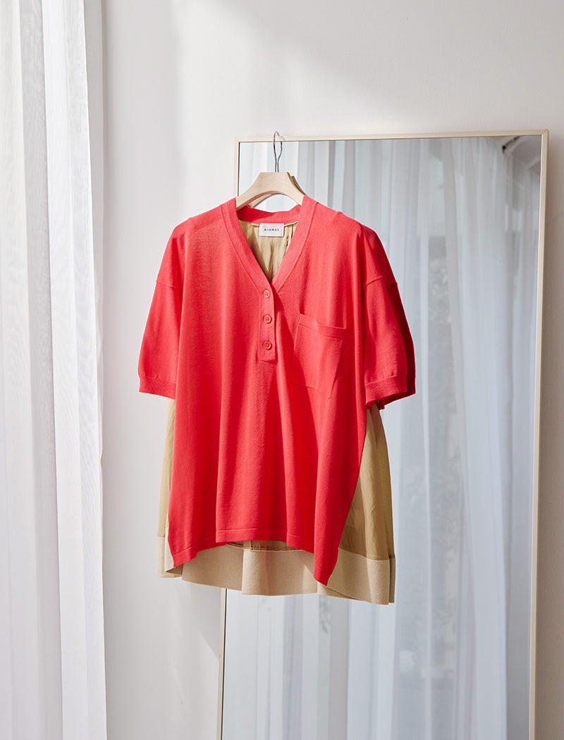 COTTON KNIT HENLEY TOP