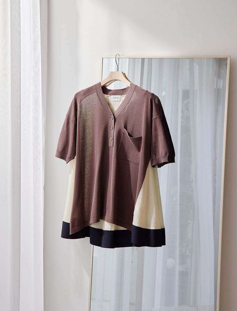 COTTON KNIT HENLEY TOP