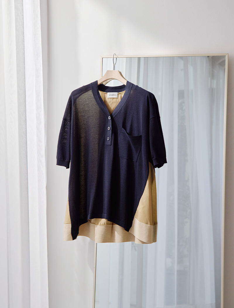 COTTON KNIT HENLEY TOP