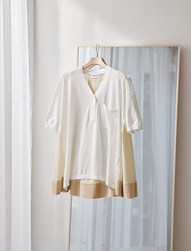 COTTON KNIT HENLEY TOP