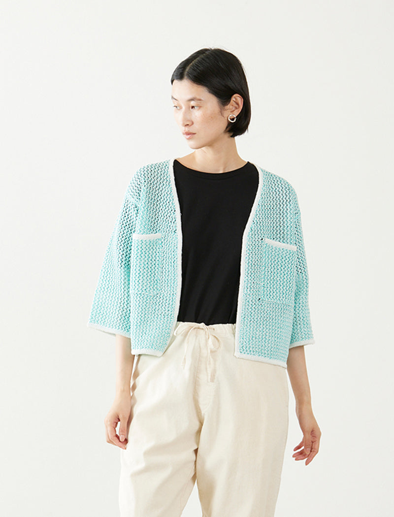 LINEN BLENDED MESH CARDIGAN