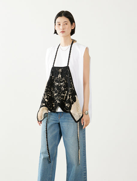 ADAWAS アダワス TAPE EMBROIDERY APRON テープエンブロイダリーエプロン  ブラック F TAPE EMBROIDERY APRON