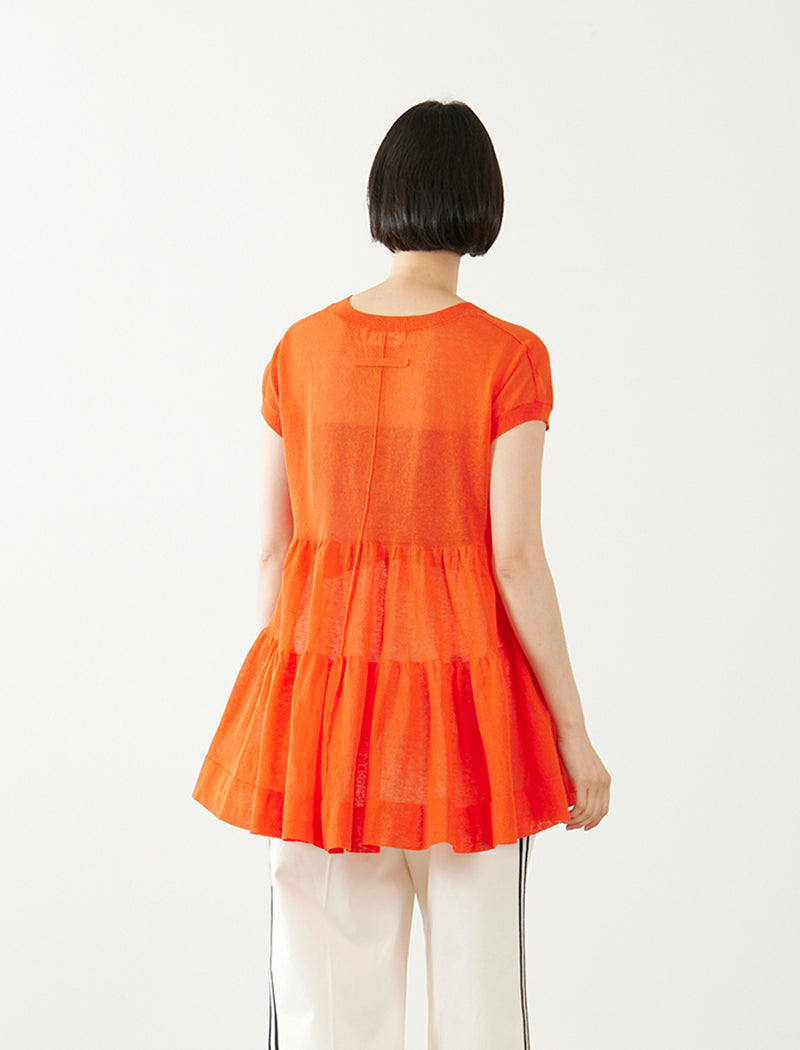 SEMI SHEER LINEN BLEND FLARED TOP