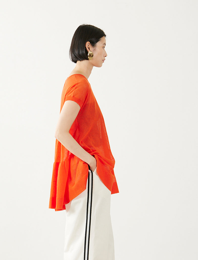 SEMI SHEER LINEN BLEND FLARED TOP