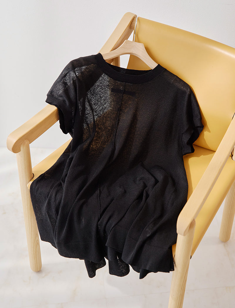 SEMI SHEER LINEN BLEND FLARED TOP